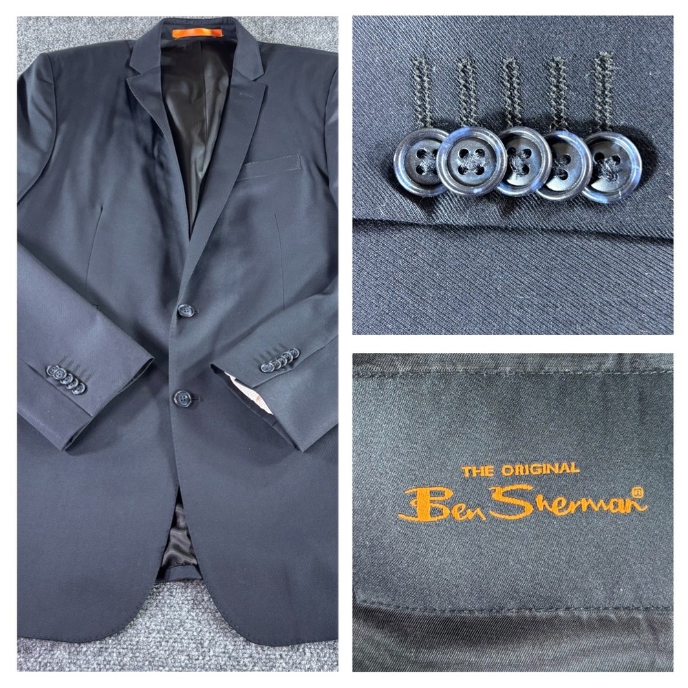 Ben Sherman‎ Blazer Mens 42L Black 100% Wool 2-Button Double Vent Sport Coat